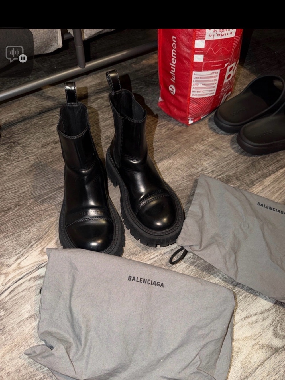 Balenciaga Black Leather Lace-Up Lug Boots